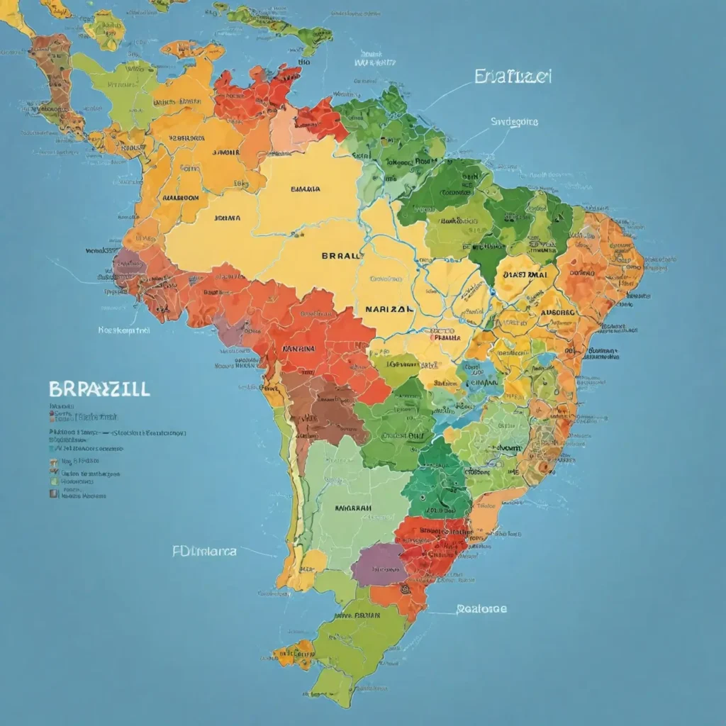 An informative map of Brazil that highlights the best times to visit different regions based on activities. Include key destinations such as Rio de Janeiro, the Amazon Rainforest, the Pantanal, Iguazu Falls, the Northeast Coast, Southern Brazil, and Central Brazil. Use color coding to represent the optimal seasons for each region—summer, shoulder seasons, dry season, and wet season. Incorporate icons or illustrations for activities like beach vacations, wildlife spotting, hiking, and cultural festivals. The design should be engaging and educational, providing travelers with a clear understanding of when to visit each area for the best experiences.