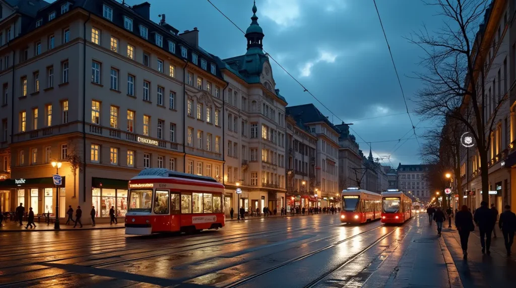 Evening scene of Bahnhofstrasse shopping street in Zurich